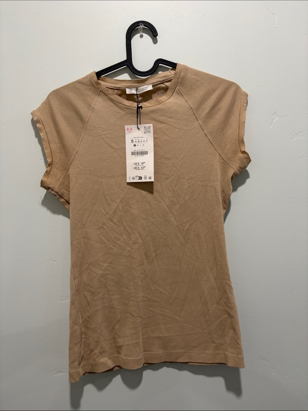 Zara Short Sleeve Crewneck Top in Tan